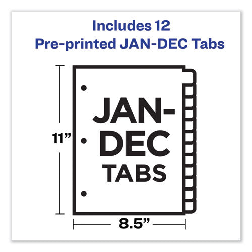 Preprinted Black Leather Tab Dividers W/copper Reinforced Holes, 12-tab, Jan. To Dec., 11 X 8.5, Buff, 1 Set