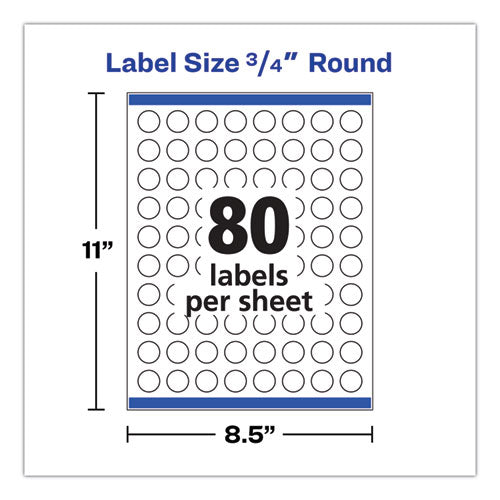Printable Self-adhesive Permanent Id Labels W/sure Feed, 0.75" Dia, White 800/pk