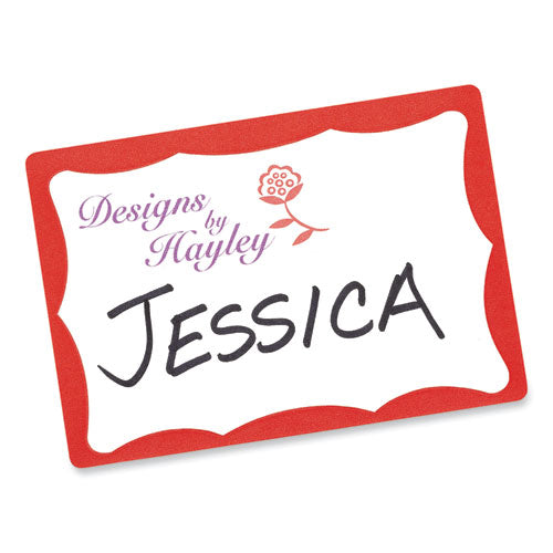 Printable Adhesive Name Badges, 3.38 X 2.33, Red Border, 100/pack