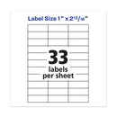 Copier Mailing Labels, Copiers, 1 X 2.81, White, 33/sheet, 100 Sheets/box