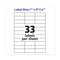 Copier Mailing Labels, Copiers, 1 X 2.81, White, 33/sheet, 100 Sheets/box