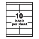 Copier Mailing Labels, Copiers, 2 X 4.25, White, 10/sheet, 100 Sheets/box