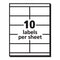 Copier Mailing Labels, Copiers, 2 X 4.25, White, 10/sheet, 100 Sheets/box