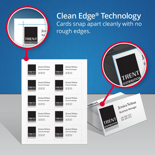 Clean Edge Business Cards, Laser, 2 X 3.5, White, 1,000 Cards, 10 Cards/sheet, 100 Sheets/box