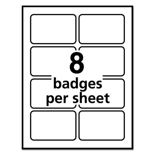 Flexible Adhesive Name Badge Labels, 3.38 X 2.33, White/blue Border, 400/box