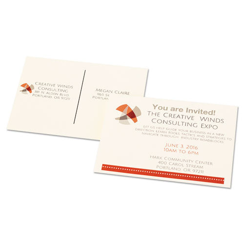 Printable Postcards, Inkjet/laser, 74 Lb, 4.25 X 5.5, Ivory, 100 Cards, 4 Cards/sheet, 25 Sheets/box