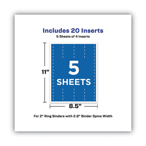 Binder Spine Inserts, 2" Spine Width, 4 Inserts/sheet, 5 Sheets/pack