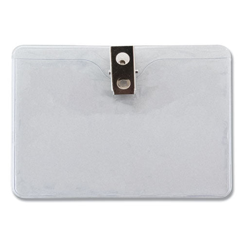 Id Badge Holders With Clip, Horizontal, Clear 4.13" X 3.38" Holder, 3.88" X 3" Insert, 50/pack