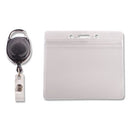 Resealable Id Badge Holders With 30" Cord Reel, Horizontal, Frosted 4.13" X 3.75" Holder, 3.75" X 2.63" Insert, 10/pack