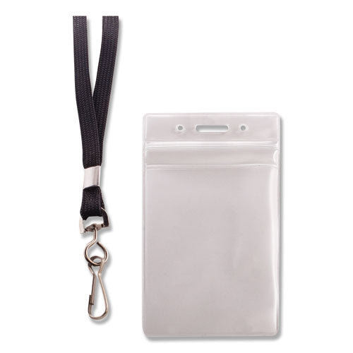 Resealable Id Badge Holders, J-hook And 36" Lanyard, Vertical, Frosted 3.68" X 5" Holder, 2.38" X 3.75" Insert, 20/pack