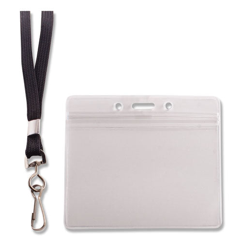 Resealable Id Badge Holders, J-hook And 36" Lanyard, Horizontal, Frosted 4.13" X 3.75" Holder, 3.88" X 2.63" Insert, 20/pack