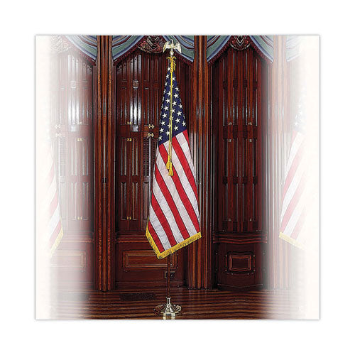 Deluxe U.s. Flag And Staff Set, 60" X 36" Flag, 8 Ft Oak Staff, 2" Gold Fringe, 7" Goldtone Eagle, Heavyweight Nylon