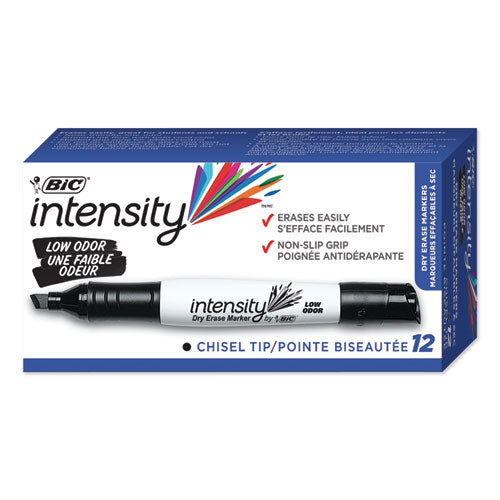 Intensity Low Odor Chisel Tip Dry Erase Marker, Broad Chisel Tip, Blue, Dozen