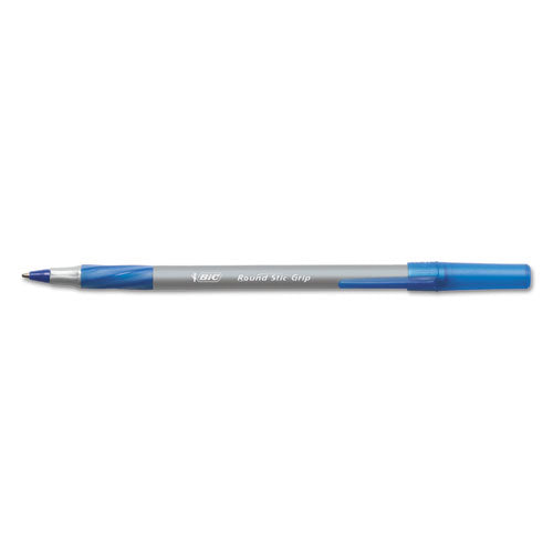 Round Stic Grip Xtra Comfort Ballpoint Pen, Stick, Fine 0.8 Mm, Blue Ink, Gray/blue Barrel, Dozen