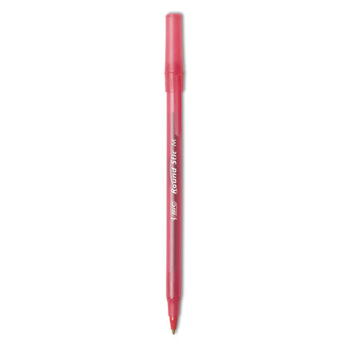 Round Stic Xtra Life Ballpoint Pen, Stick, Medium 1 Mm, Red Ink, Translucent Red Barrel, Dozen