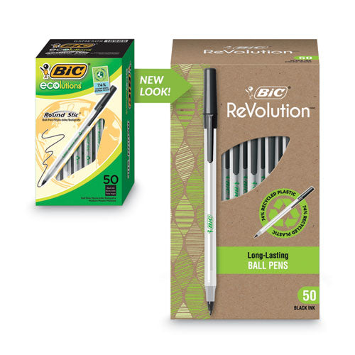 Ecolutions Round Stic Ballpoint Pen Value Pack, Stick, Medium 1 Mm, Black Ink, Clear Barrel, 50/pack