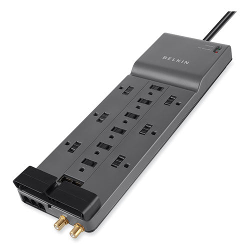 Professional Series Surgemaster Surge Protector, 12 Ac Outlets, 10 Ft Cord, 3,996 J, Dark Gray