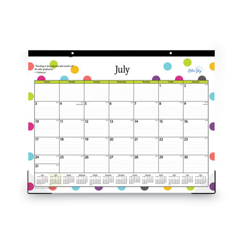 Teacher Dots Academic Desk Pad, 22 X 17, Black Binding, Clear Corners, 12-month (july To June): 2023 To 2024