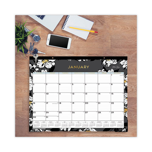 Baccara Dark Desk Pad, Baccara Dark Floral Artwork, 22 X 17, White/black Sheets, Black Binding, 12-month (jan To Dec): 2024