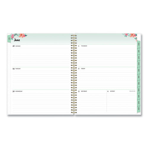 Laurel Academic Year Weekly/monthly Planner, Floral Artwork, 11 X 8.5, Green/pink Cover, 12-month (july-june): 2021-2022