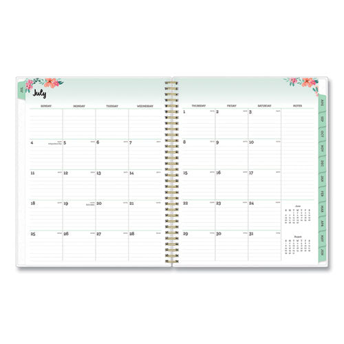 Laurel Academic Year Weekly/monthly Planner, Floral Artwork, 11 X 8.5, Green/pink Cover, 12-month (july-june): 2021-2022