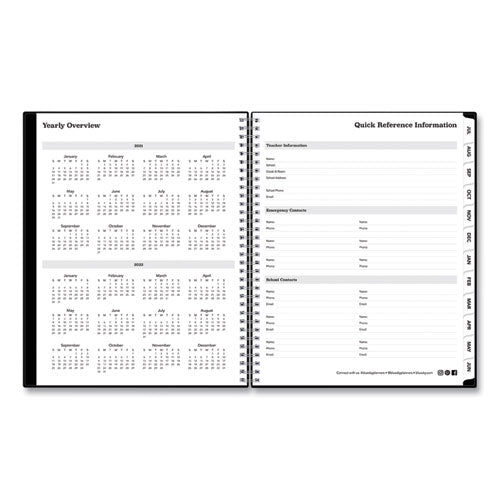 Teacher's Weekly/monthly Lesson Planner, One Week Per Two-page Spread (nine Classes), 11 X 8.5, Black Cover, 2023 To 2024