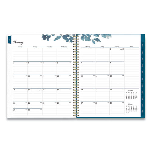 Bakah Blue Weekly/monthly Planner, Bakah Blue Floral Artwork, 11 X 8.5, Blue/white Cover, 12-month (jan To Dec): 2024