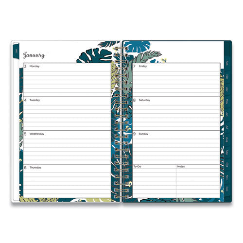 Grenada Create-your-own Cover Weekly/monthly Planner, Jungle Leaf Artwork, 8 X 5, Green/blue Cover, 12-month (jan-dec): 2024