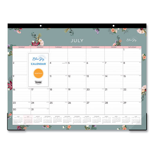 Greta Academic Year Desk Pad Calendar, Floral Artwork, 22 X 17, Green/white/pink Sheets, 12-month (july To June): 2023-2024