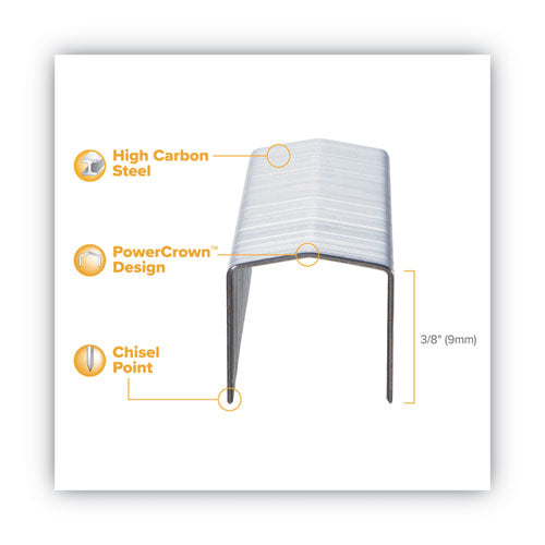 B8 Powercrown Premium Staples, 0.38" Leg, 0.5" Crown, Steel, 5,000/box