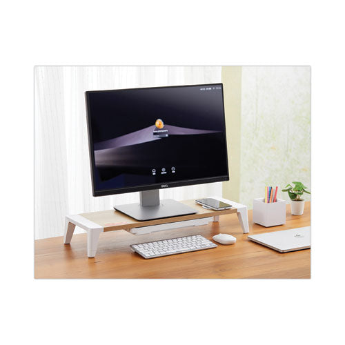 Wooden Monitor Stand With Wireless Charging Pad, 9.8" X 26.77" X 4.13", White