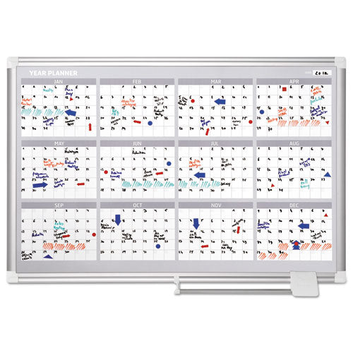 Magnetic Dry Erase Calendar Board, Four Month, 36 X 24, White Surface, Silver Aluminum Frame