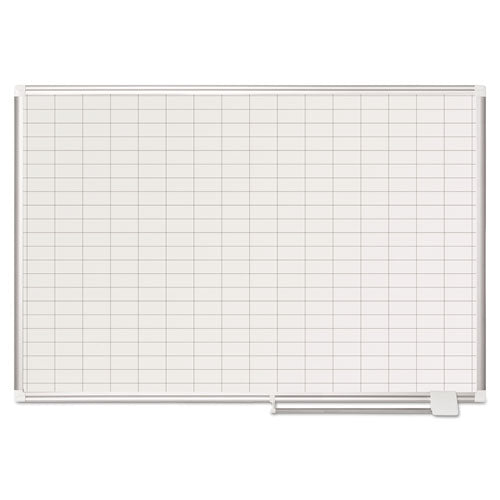 Gridded Magnetic Steel Dry Erase Planning Board, 1 X 2 Grid, 48 X 36, White Surface, Silver Aluminum Frame