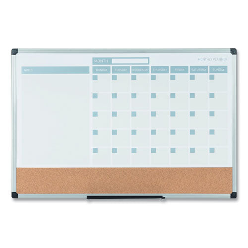 3-in-1 Planner Board, 24 X 18, Tan/white/blue Surface, Silver Aluminum Frame