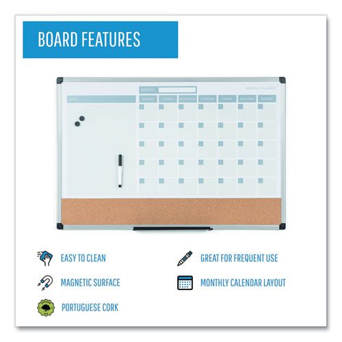 3-in-1 Planner Board, 24 X 18, Tan/white/blue Surface, Silver Aluminum Frame