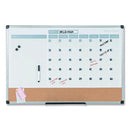 3-in-1 Planner Board, 24 X 18, Tan/white/blue Surface, Silver Aluminum Frame