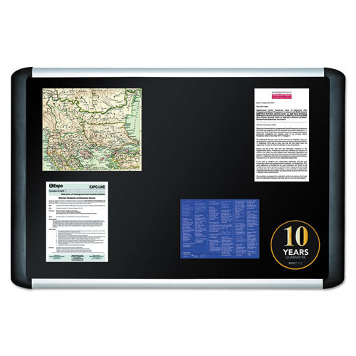 Soft-touch Bulletin Board, 36 X 24, Black Fabric Surface, Aluminum/black Aluminum Frame