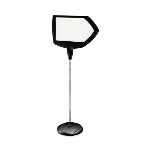 Floor Stand Sign Holder, Arrow, 25 X 17, 63" High, White Surface, Black Steel Frame