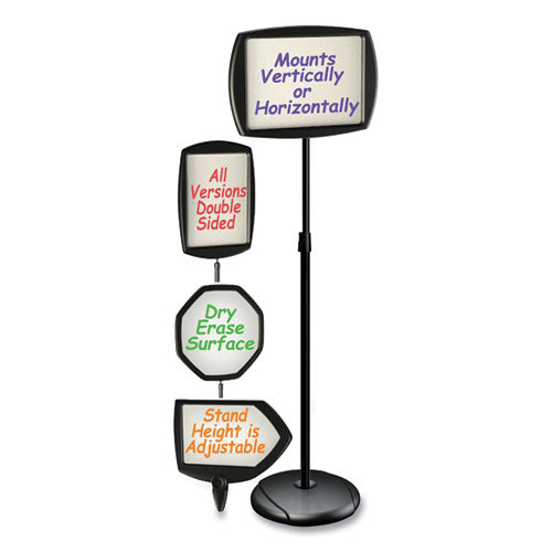 Floor Stand Sign Holder, Rectangle, 15 X 11, 66" High, White Surface, Black Steel Frame