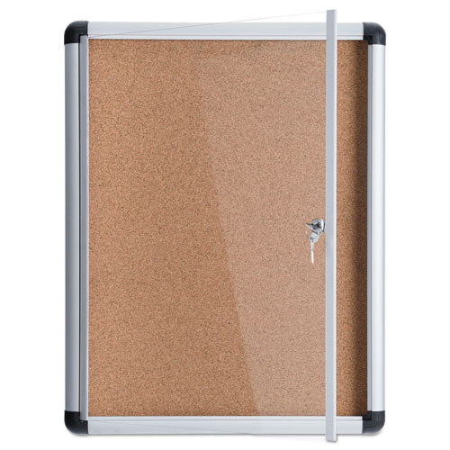 Slim-line Enclosed Cork Bulletin Board, One Door, 28 X 38, Tan Surface, Aluminum Frame