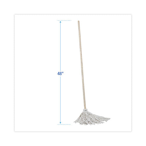 Handle/deck Mops, 12 Oz White Cotton Head, 48" Oak Wood Handle, 6/pack