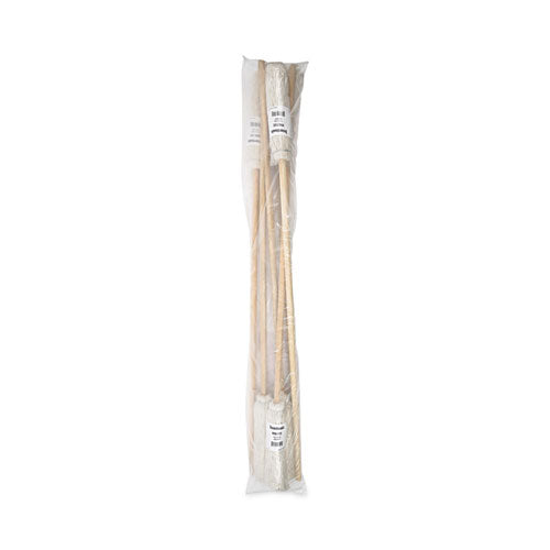 Handle/deck Mops, 12 Oz White Cotton Head, 48" Oak Wood Handle, 6/pack