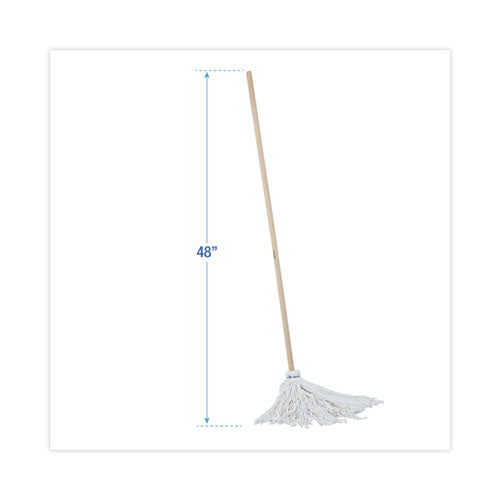 Handle/deck Mops, 16 Oz White Rayon Head, 48" Oak Wood Handle