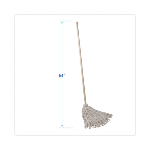 Handle/deck Mops, 24 Oz White Cotton Head, 54" Oak Wood Handle, 6/pack