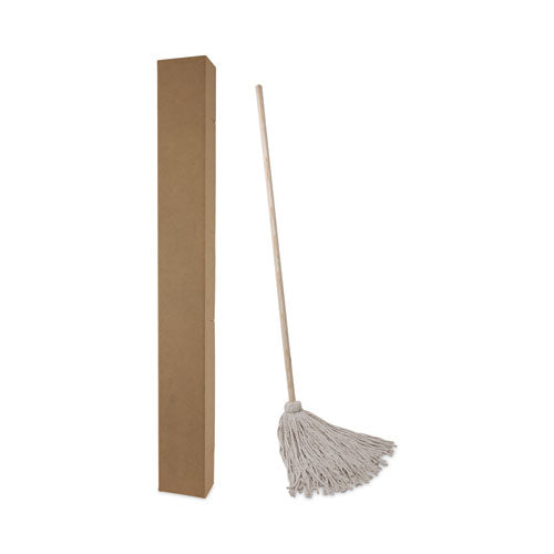 Handle/deck Mops, 24 Oz White Cotton Head, 54" Oak Wood Handle, 6/pack