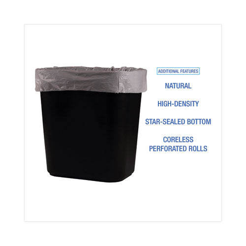 High-density Can Liners, 10 Gal, 6 Microns, 24" X 23", Natural, 50 Bags/roll, 20 Rolls/carton