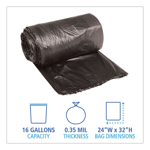 Low-density Waste Can Liners, 16 Gal, 0.35 Mil, 24" X 32", Black, 25 Bags/roll, 10 Rolls/carton