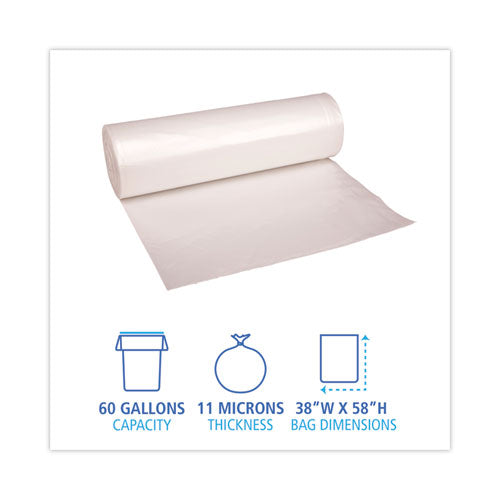 High-density Can Liners, 60 Gal, 11 Microns, 38" X 58", Natural, 25 Bags/roll, 8 Rolls/carton