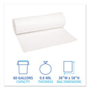 Low-density Waste Can Liners, 60 Gal, 0.6 Mil, 38" X 58", White, 25 Bags/roll, 4 Rolls/carton