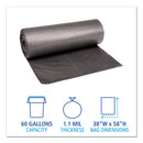 Low-density Waste Can Liners, 60 Gal, 1.1 Mil, 38" X 58", Gray, 20 Bags/roll, 5 Rolls/carton